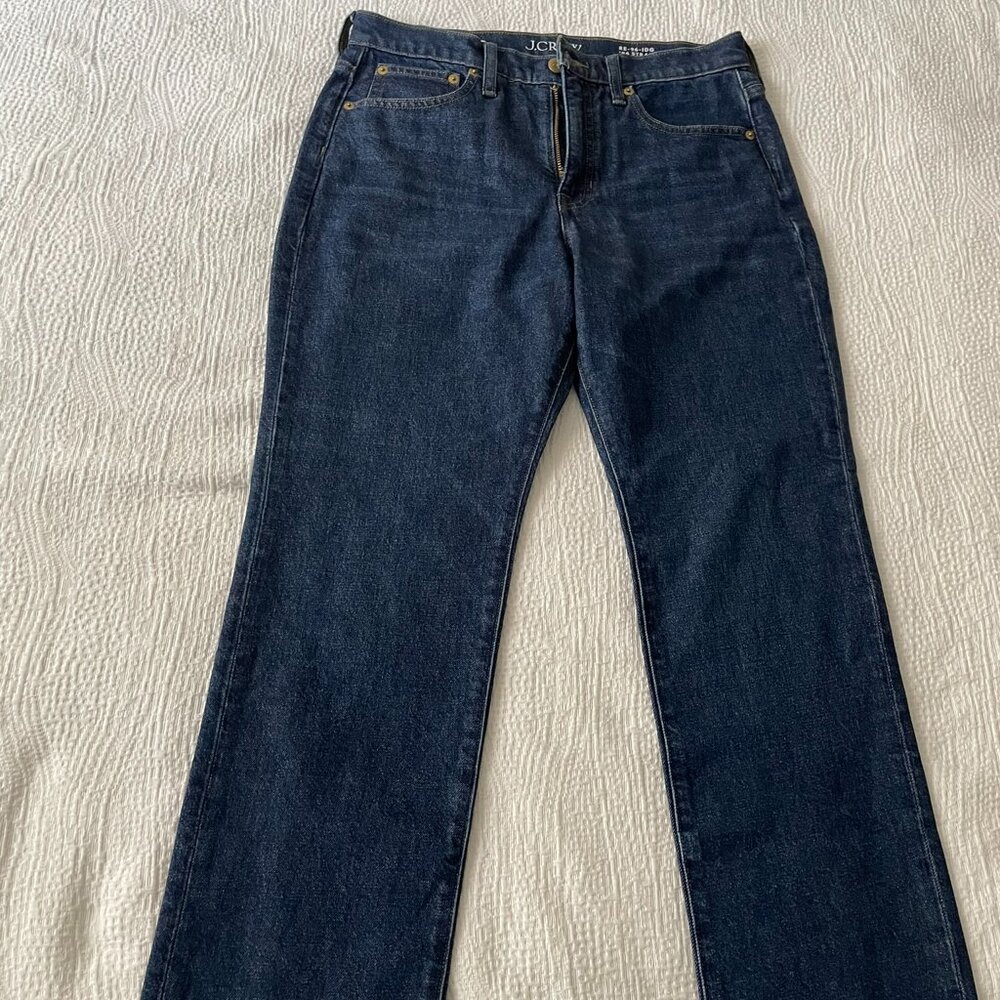 J.Crew Petite High Rise Straight Jean in 1996 Semi-Stretch, 27P